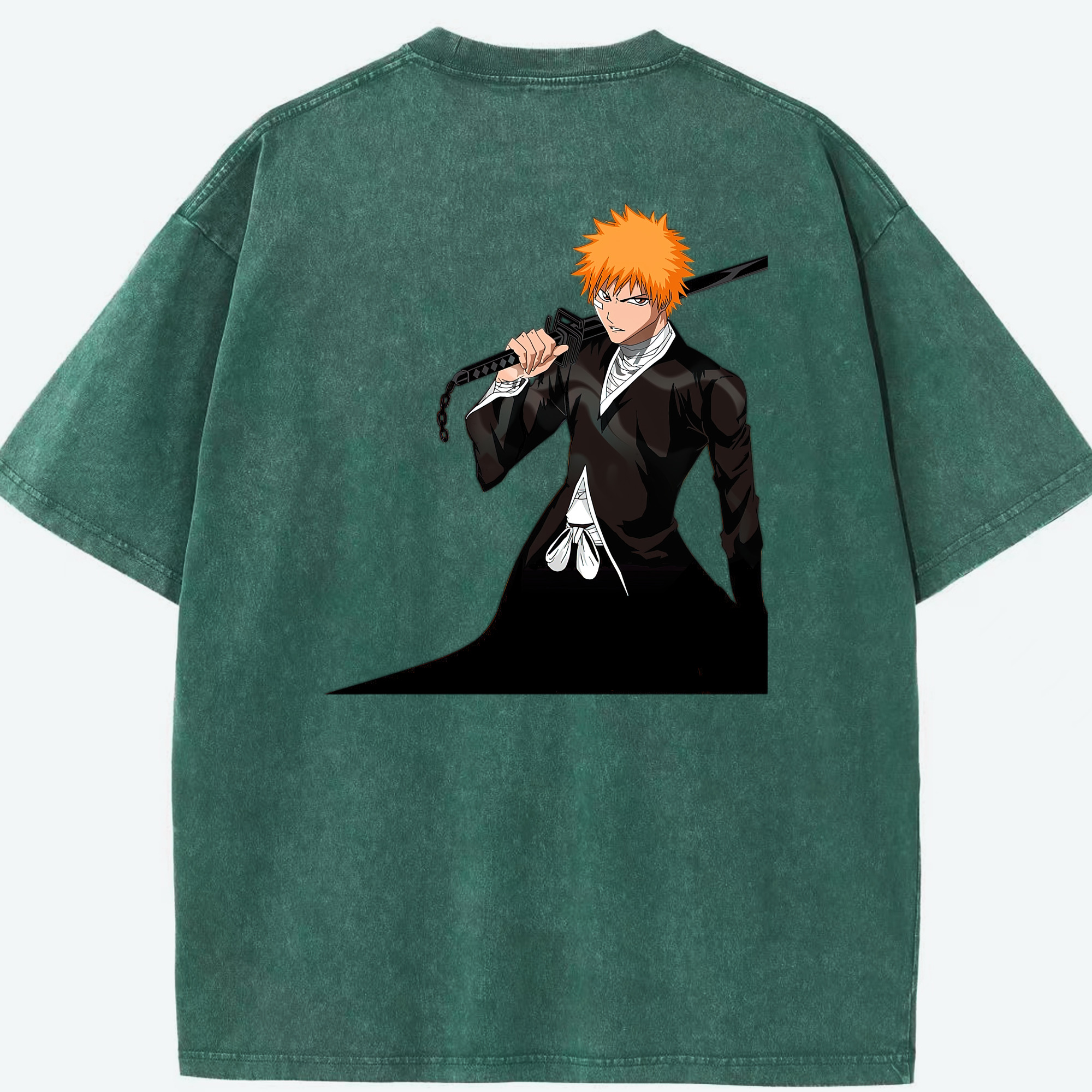（画像用） ブリーチ 黒崎一護（くろさき いちご）BLEACH Kurosaki Ichigo 綿100% ヴィンテージ風 半袖Tシャツ（背面プリント）